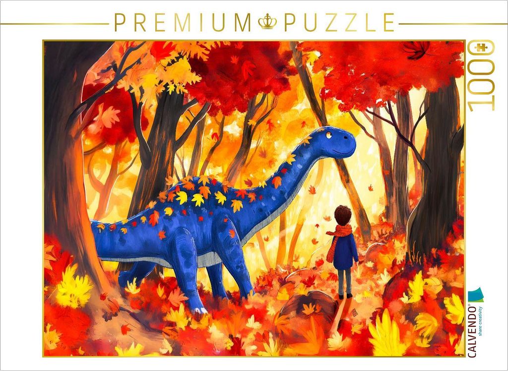CALVENDO Puzzle Herbststimmung mit dem Dinosaurier im bunten Wald | 1000 Teile Lege-Größe 64x48cm Foto-Puzzle für glückliche Stunden