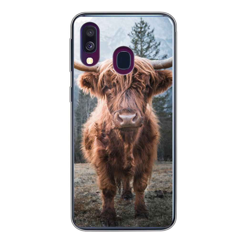 MuchoWow Handyhülle Schutzhülle Hülle für Samsung Galaxy A40 Schottischer Hochländer - Kuh - Tiere - Berg - Natur Silikon Softcase Handy Hü...