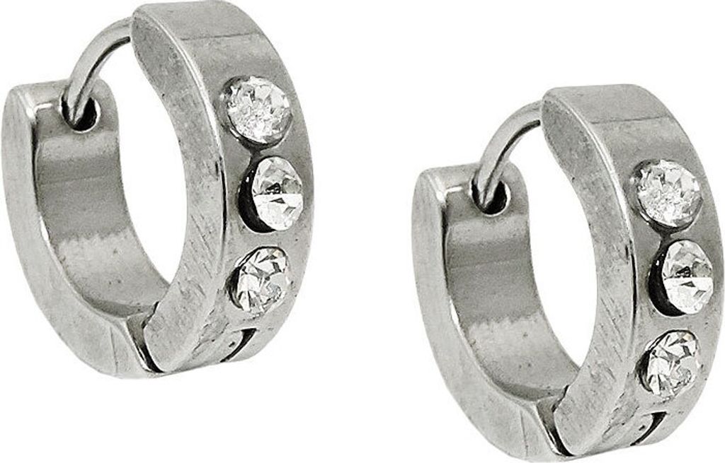 Creolen 12x4mm Klappcreolen Ohrringe glänzend mit weißen Zirkonia Edelstahl