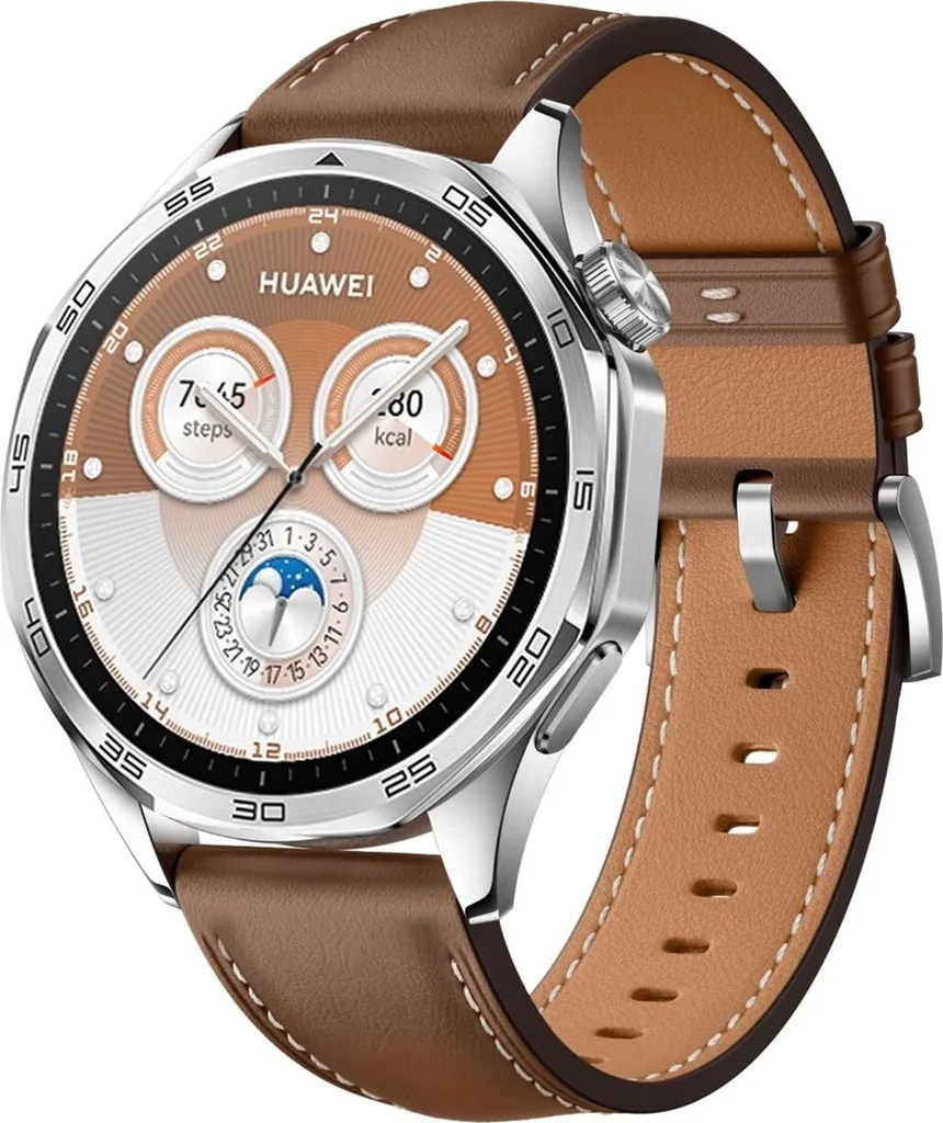 Per Huawei Watch GT 5 Pro 46mm Cinturino di sostituzione in pelle con fibbia d'argento Brown