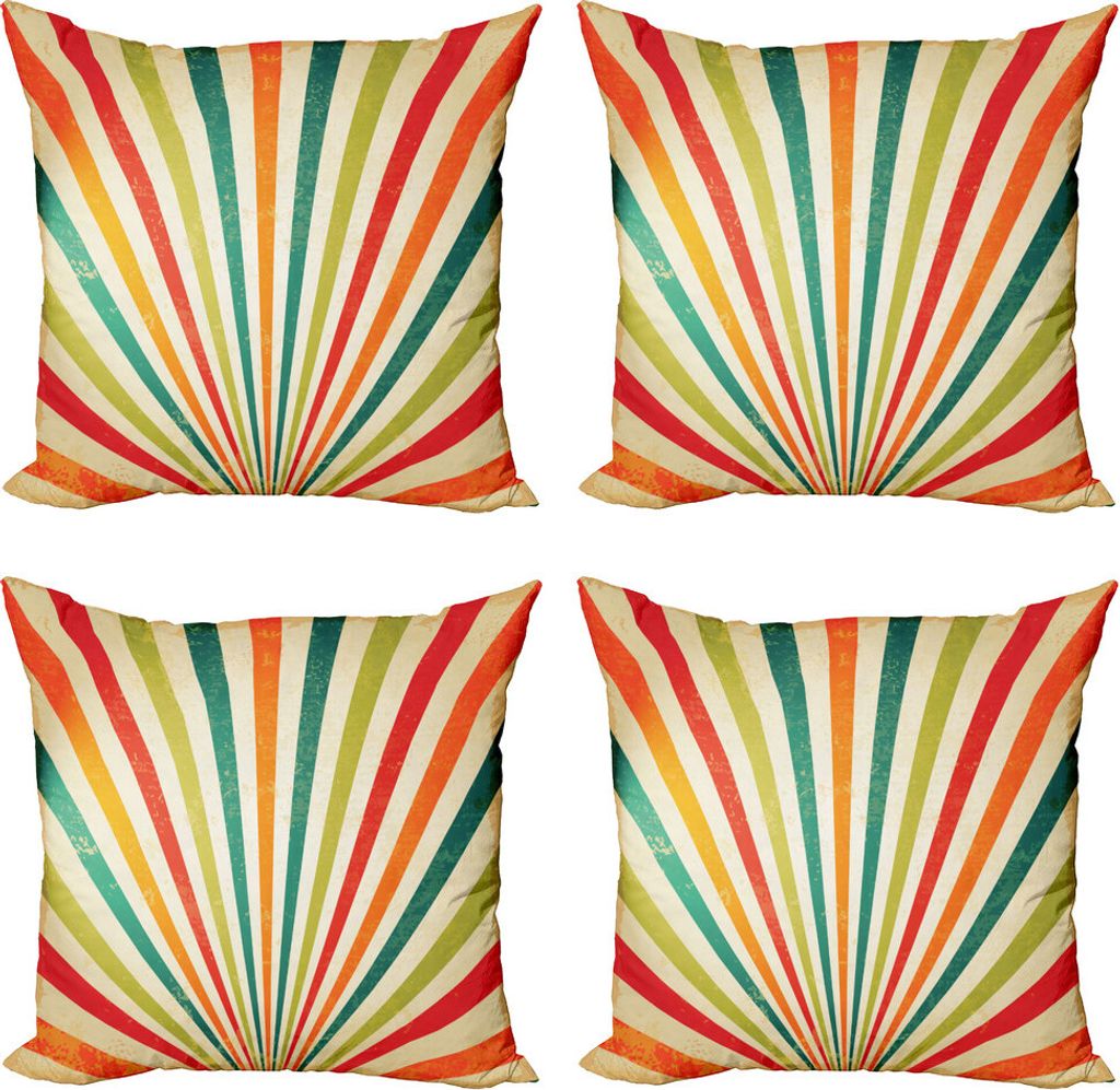 ABAKUHAUS Jahrgang Rainbow Kissenbezug Set (4 Stück), Retro Sun Rays, Moderner Doppelseitiger Digitaldruck, 50 cm x 50 cm, Mehrfarbig