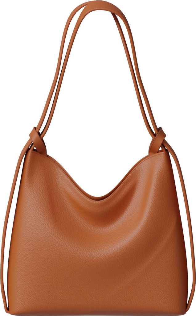 Damen Shopper Tasche groß Hobo Bag – vegane Leder Schultertasche mit Rucksackfunktion Brown
