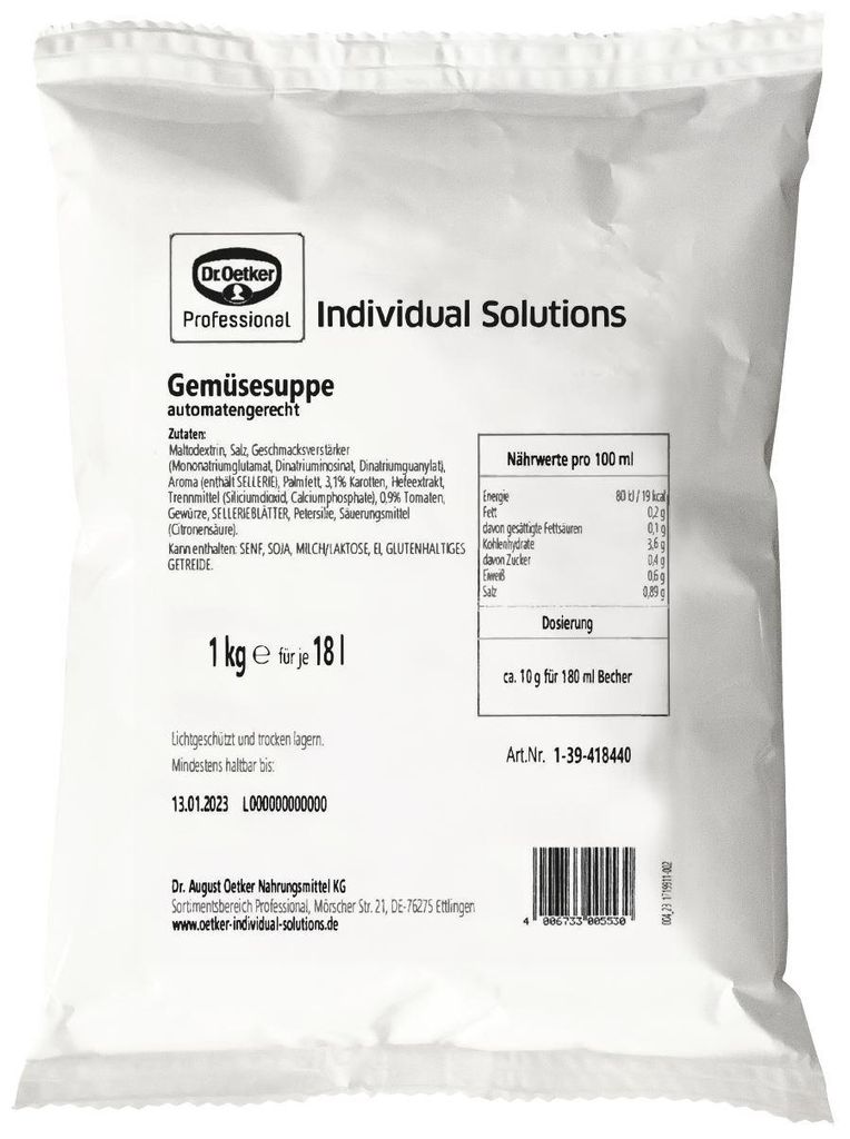 Dr. Oetker Feine Gemüsesuppe Automatensuppe 1kg Produktbild 