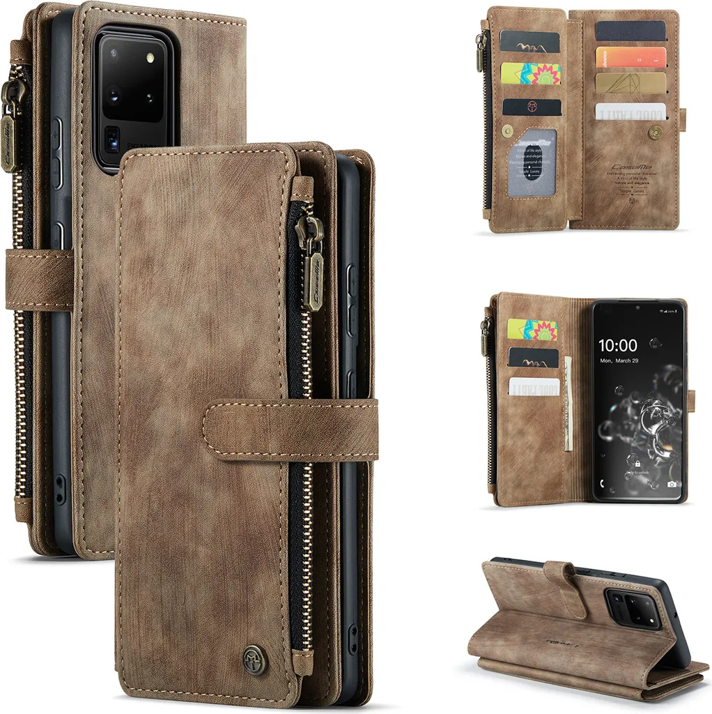 Custodia Samsung Galaxy S20 Ultra in Finto Cuoio Marrone con Cerniera