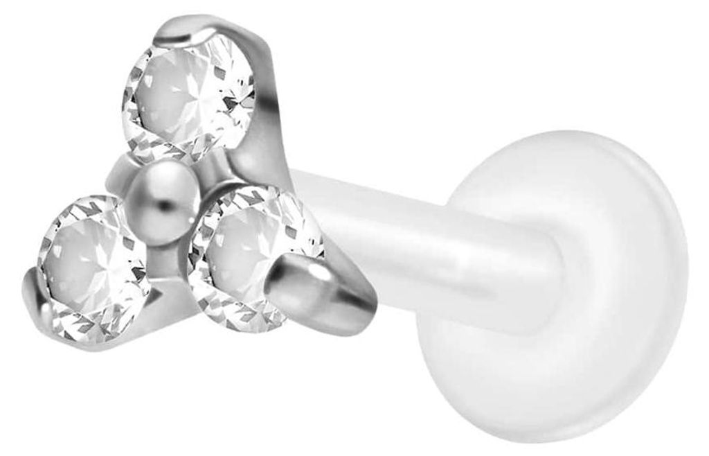 Ohrpiercing, Nasenpiercing PTFE Labret mit Innengewinde + Titan-Aufsatz KRISTALLBLUME Silber Stablänge: 9mm | Stabstärke: 1,2mm | Designgröße: ...