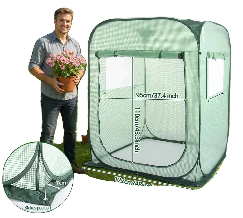 Serre portable en PE renforcé avec porte zippée 143x143x195 cm verte