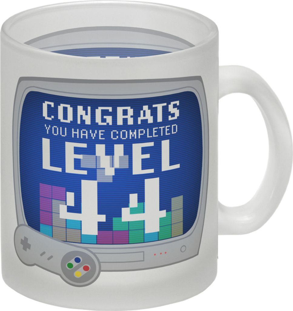 Witziger Glas Tasse für den 44. Geburtstag mit Motiv: Gamer Produktbild 