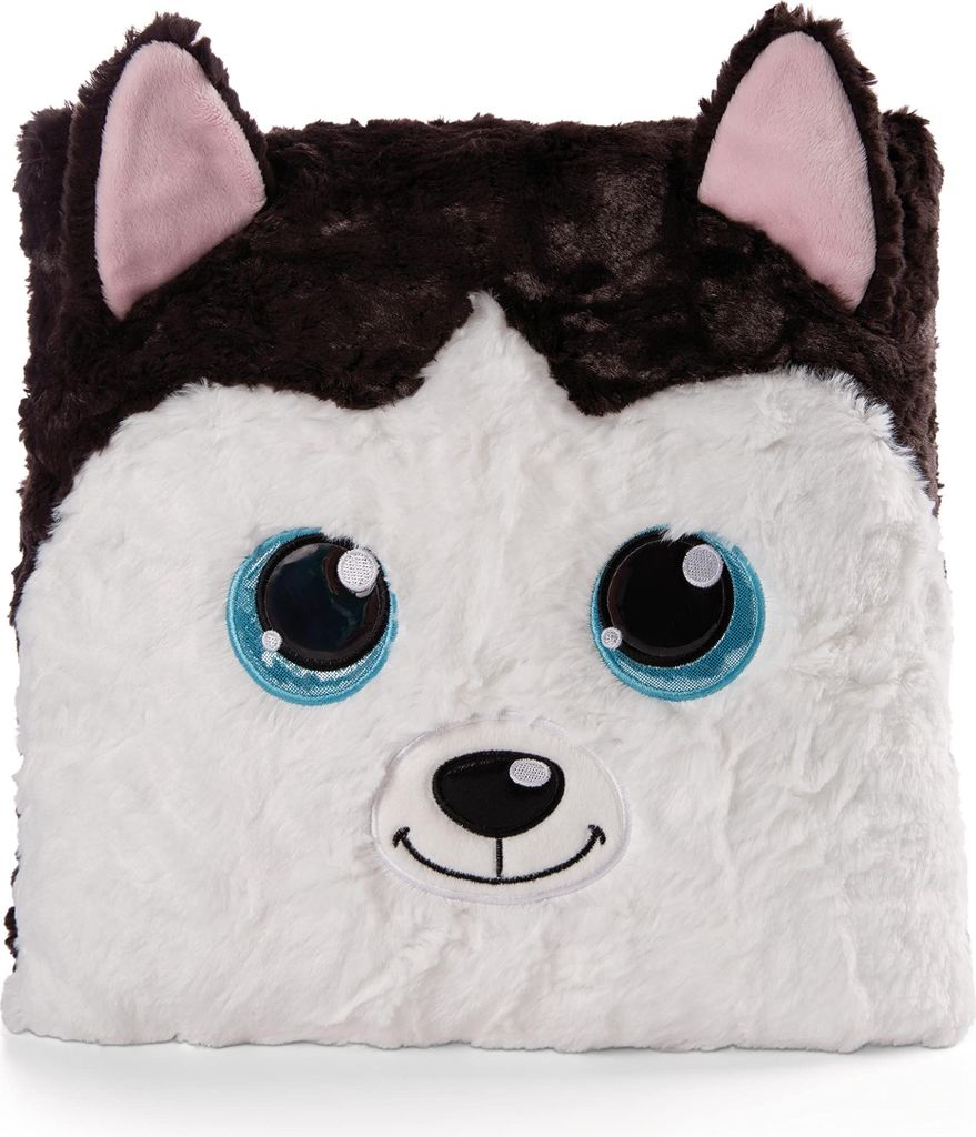 NICI Kissen GLUBSCHIS Husky Barkley 30x30cm weiß-schwarz figürlich - Flauschiges Kuscheltierkissen für Jungen, Mädchen, Babys und Kuscheltierli...