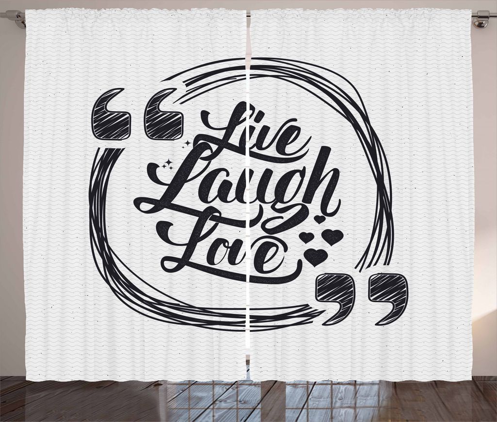 ABAKUHAUS Lebe lache Liebe Rustikaler Vorhang, Happy Lifestyle, Wohnzimmer Universalband Gardinen mit Schlaufen und Haken, 280 x 245 cm, Perle und ...