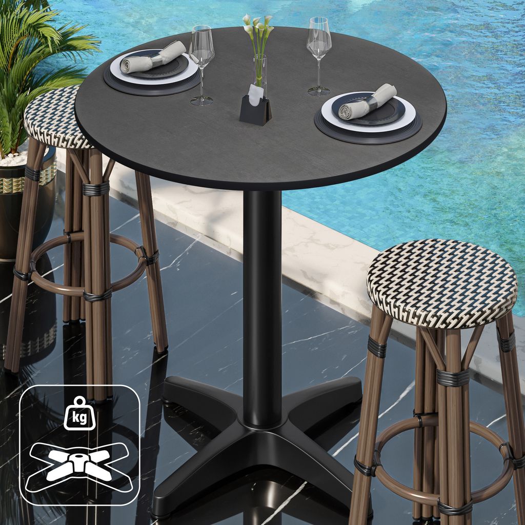 CPBL | HPL Compact Bistro Stehtisch | Ø 70 x 110 cm | + Zusatzgewicht | Anthrazit / Schwarz | Bistrotisch Gastro Steh Tisch