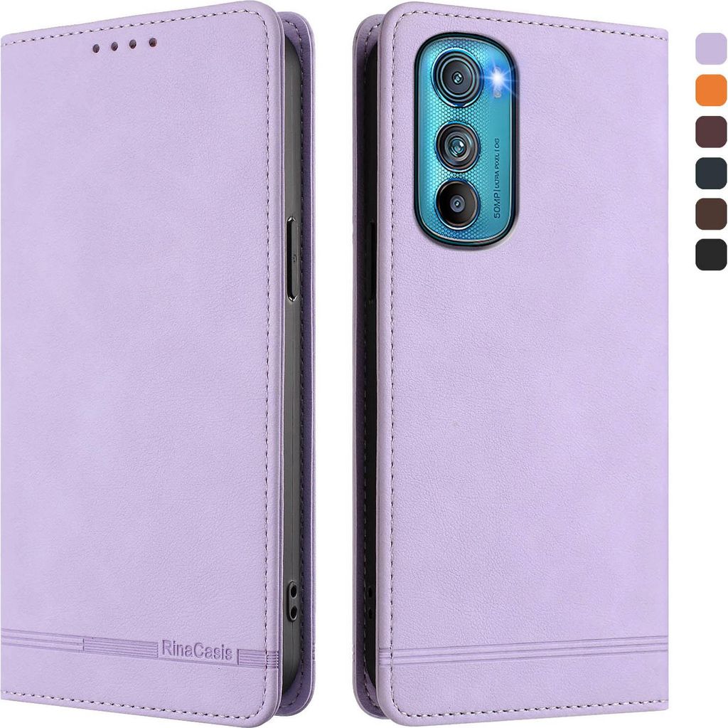 Hülle für Motorola Edge 30, Retro Kunstleder Ständer Klapphülle mit Kartenfächer und Magnetische Violett