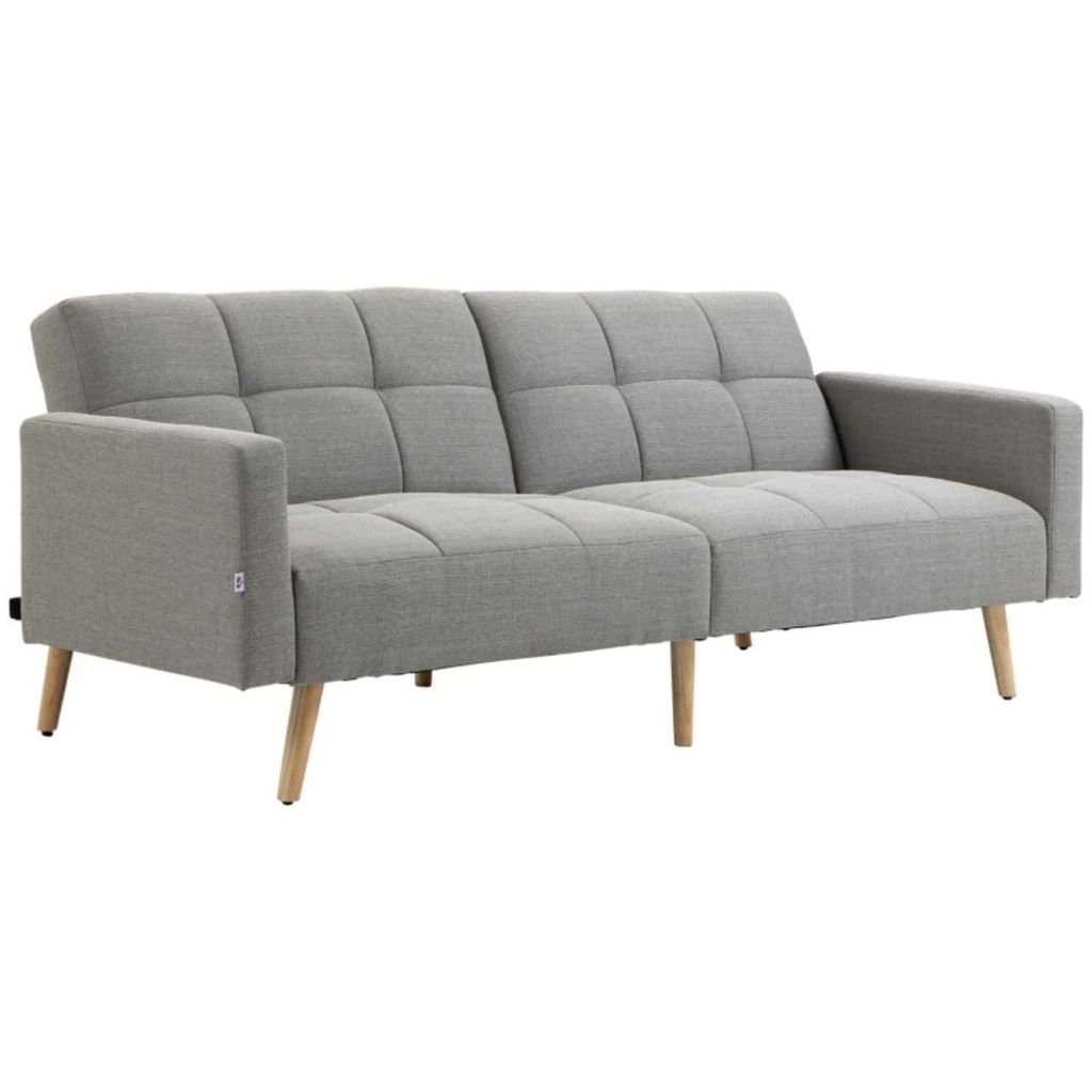 2 in 1 Schlafsofa 205 x 88 cm Sofa mit Bettfunktion, Couch mit Sitzkissen, Leinenoptik Grau