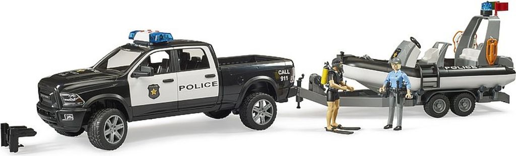 BRUDER RAM 2500 Police Pickup avec remorque et bateau - Image du produit 