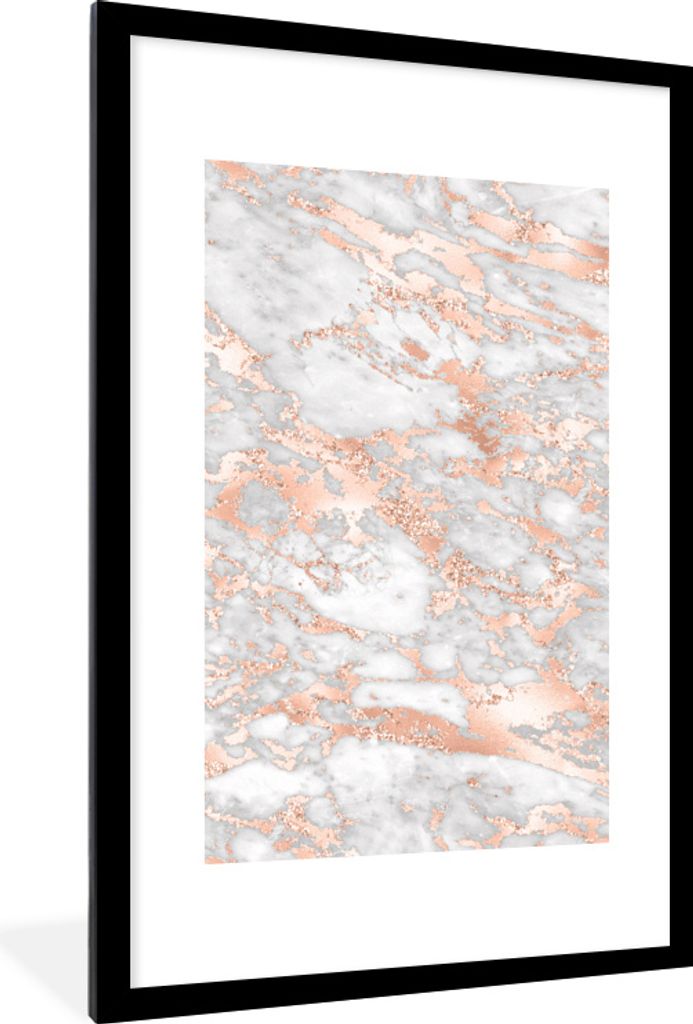 MuchoWow MuchoWow Gerahmtes Poster Marmor - Grau - Roségold - Luxus - Marmoroptik 60x90 cm - Poster mit zchwarzem Bilderrahmen - Dekoration - ...