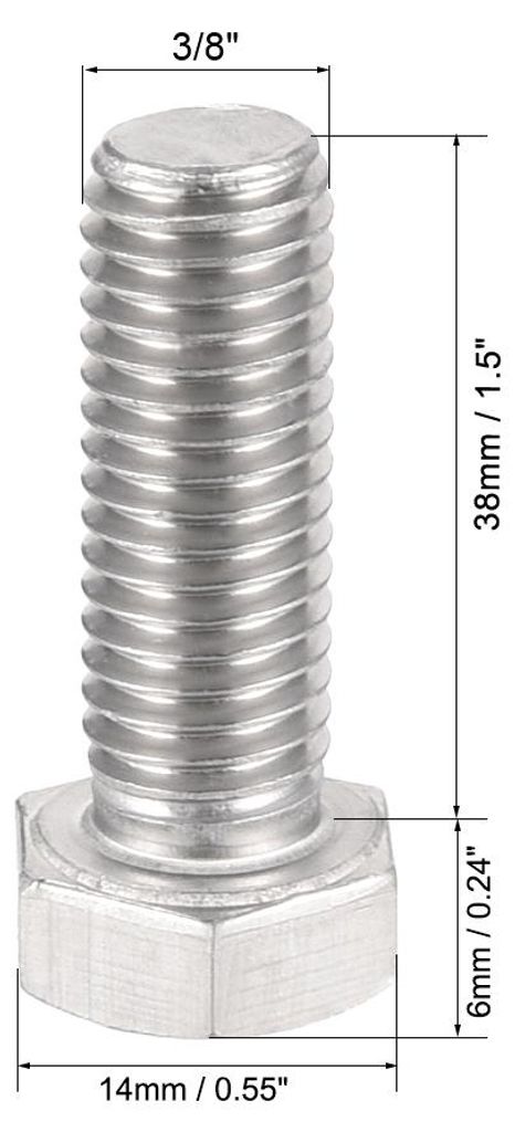 2Stk. Sechskantschraube 304 Edelstahl Basteln Maschinenschraube 3/8-16x1-1/2"