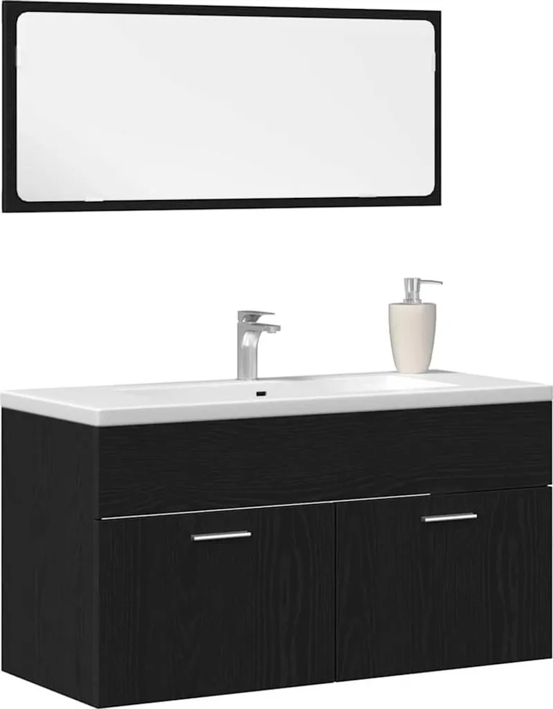 Arredo Bagno Rovere Nero 2 Pezzi: Mobile con Lavabo e Specchio - 2
