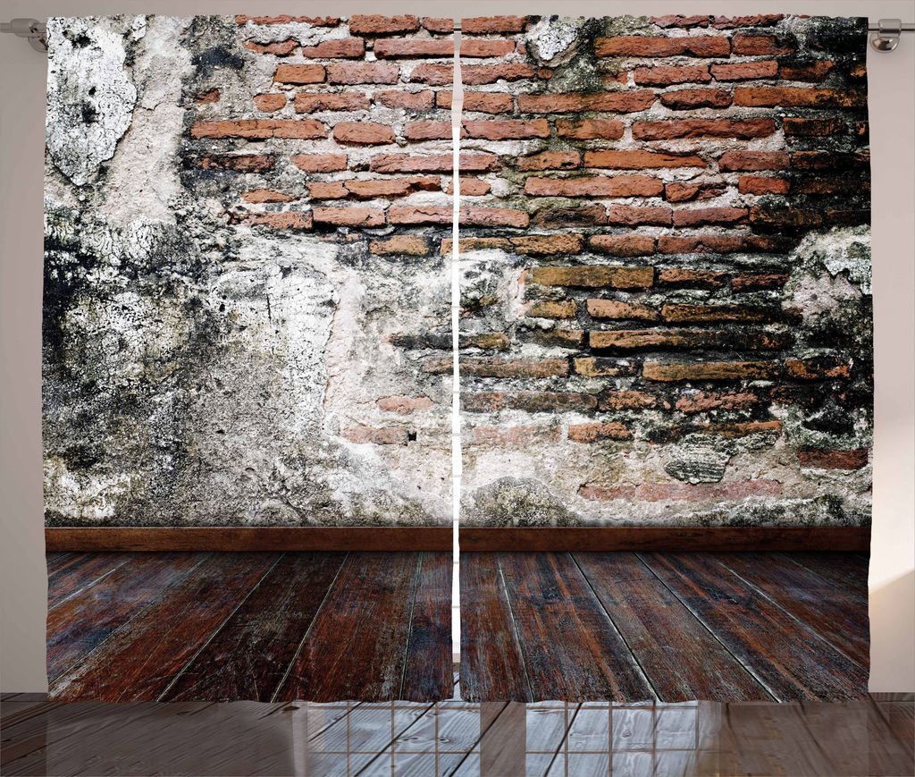 ABAKUHAUS Rustikal Rustikaler Vorhang, Abgenutzte Looking Wand Photo, Wohnzimmer Universalband Gardinen mit Schlaufen und Haken, 280 x 225 cm, Brau...