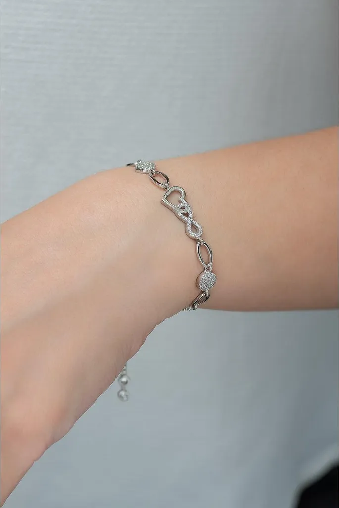 Bracelet cœur infini en argent véritable anti-ternissement et zircon