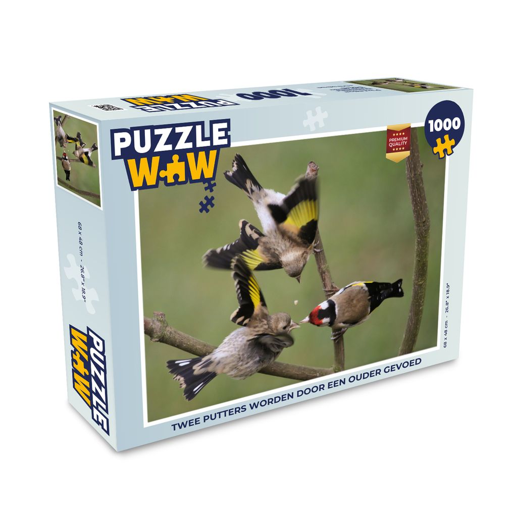 MuchoWow Puzzle 1000 Teile Zwei Stieglitze werden von einem Elternteil gefüttert - Erwachsene - Rätsel