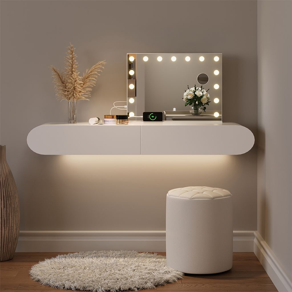 Schminktischspiegel Vicco Greta Weiß 58 x 47 cm mit LED-Beleuchtung, Model 51271