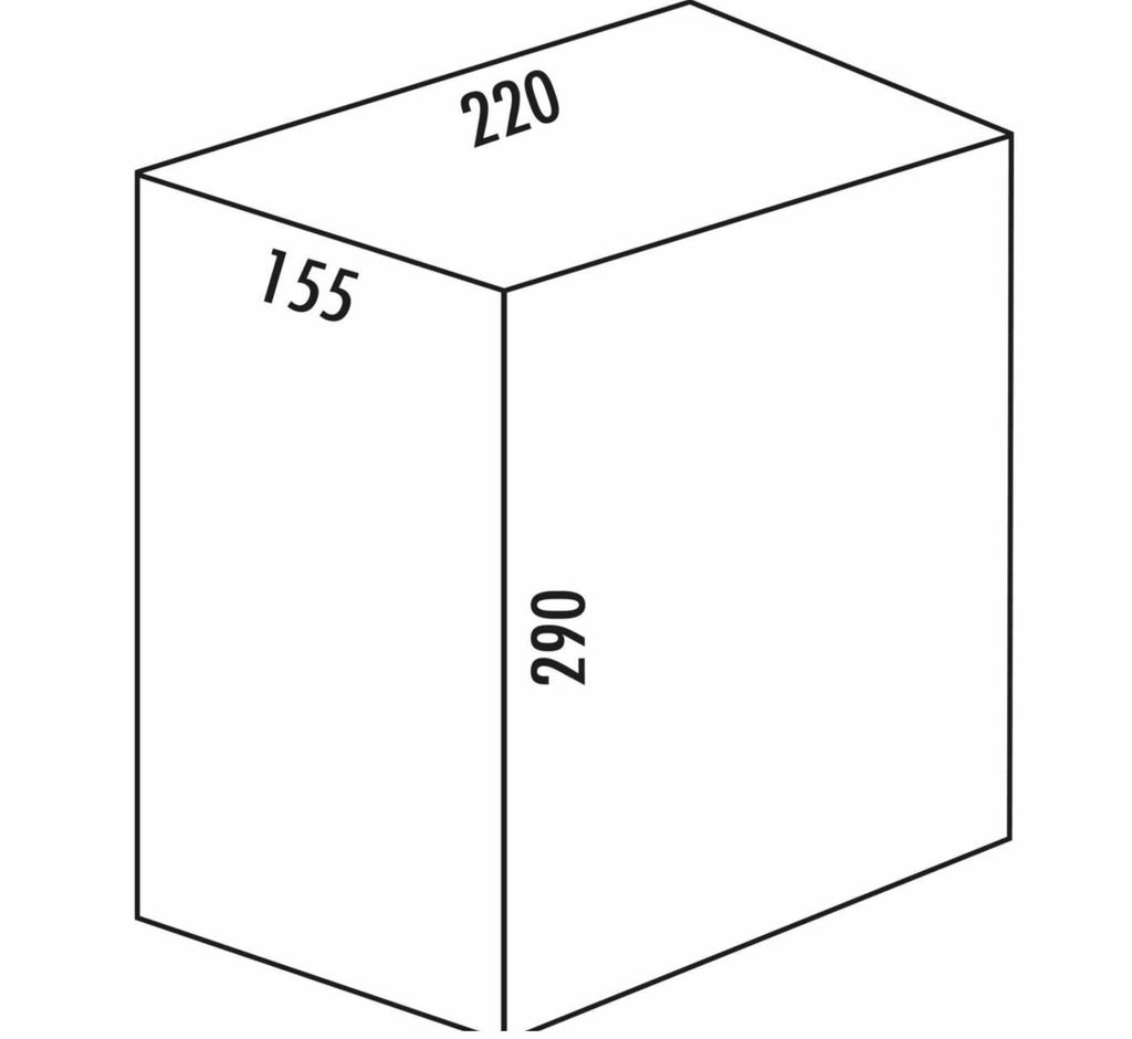 A 3D line drawing of a rectangular prism with dimensions labeled.