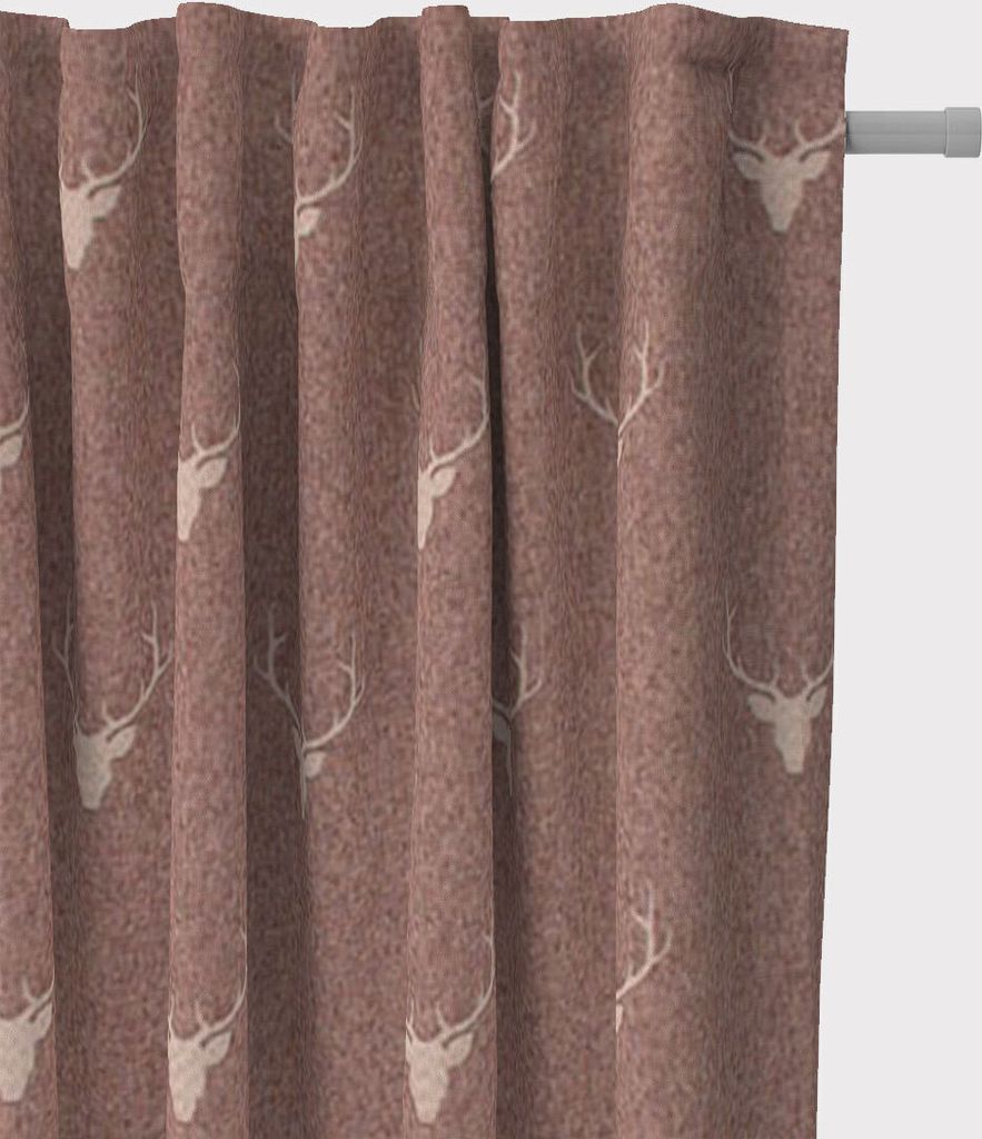 SCHÖNER LEBEN. Vorhang Jacquard Hirschkopf Geweih rotbraun beige 245cm Aufhängung Smok-Schlaufenband