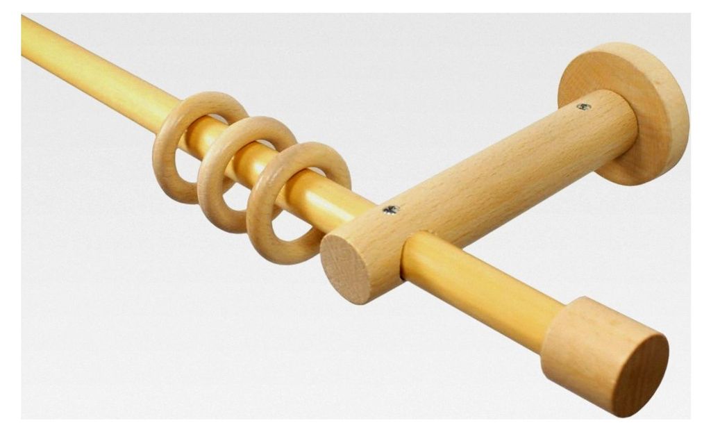 Gardinenstangen aus Holz in Buche mit 16 mm Durchmesser und Endstückkappe, Länge 120 cm