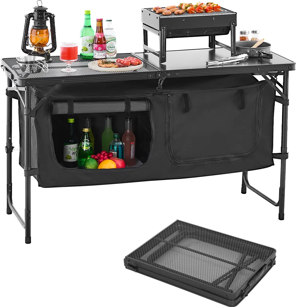 Table de Cuisine Pliante d'Extérieur pour Camping et Grillades Noire