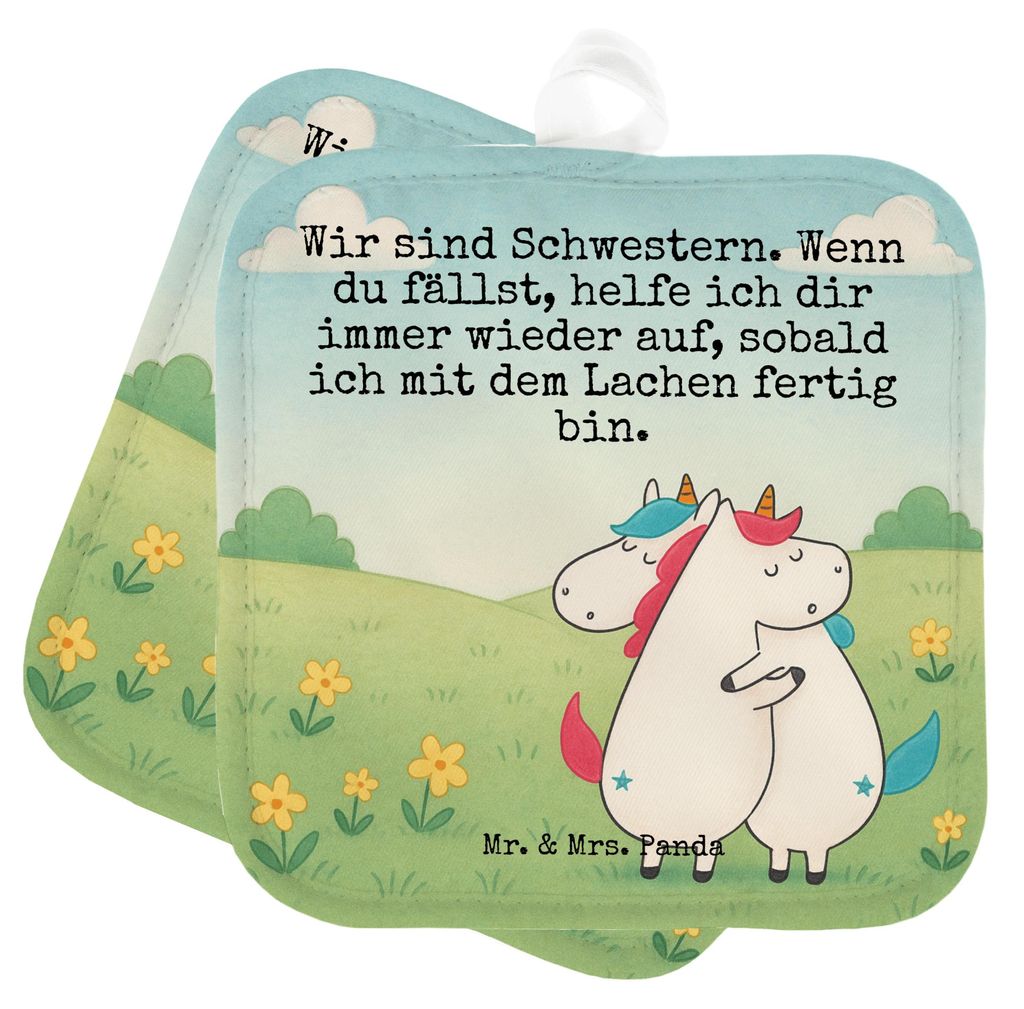 Mr. & Mrs. Panda Topflappen Einhörner Umarmen Design - Weiß - Geschenk, Liebe, Ofenlappen, Familie, Einhorn, BFF, Unicorn, Schwestern, Topfunters...