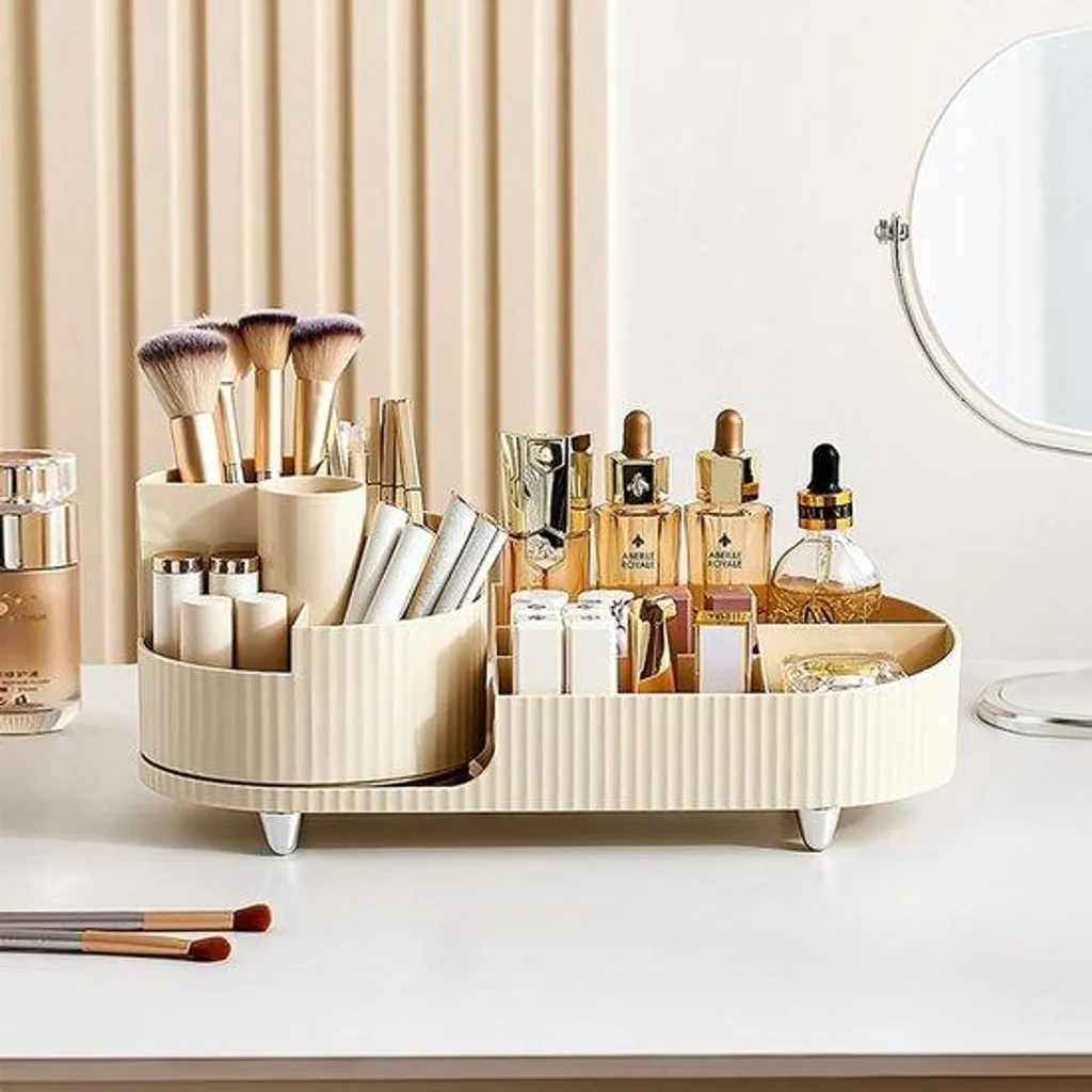 Rangement cosmétique multifonctionnel pivotant 360° en blanc classique