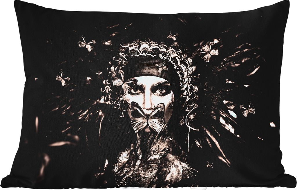 MuchoWow Outdoor Kissen - Frau - Schwarz - Weiß - Luxus - 50x30 cm - Wetterfest - Lounge Kissen - Sofa kissen - Wohnzimmer Dekoration