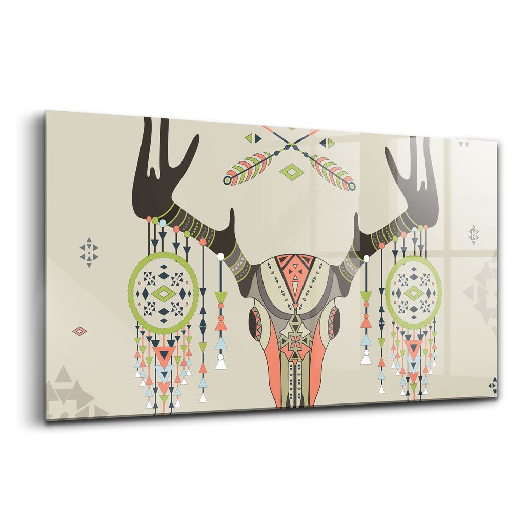 Glasmalerei - dekorative Malerei - moderne Malerei - 140x70 - Hirschschädel von Traumfängern