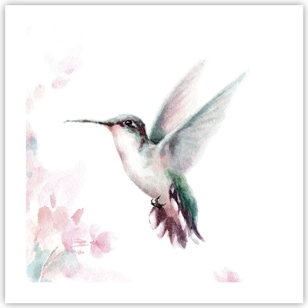 Poster - Poster ohne Rahmen - Kolibri Aquarell Licht - 50x50 cm - Wand Bild - Wanddeko - Wandbilder - Kunstposter - Wandposter - Bilder - Kunstdruc...