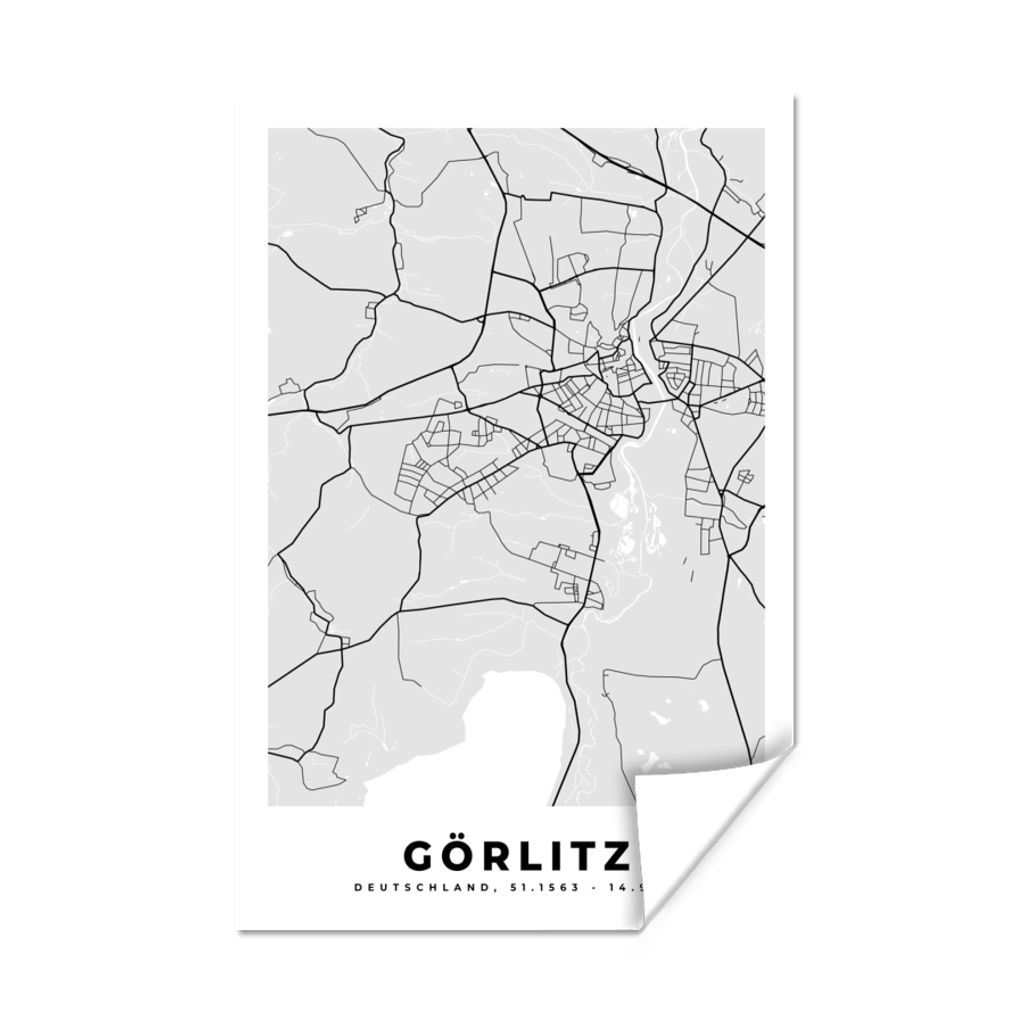 MuchoWow Poster Stadtplan - Görlitz - Karte - Deutschland 80x120 cm - Papierdruck