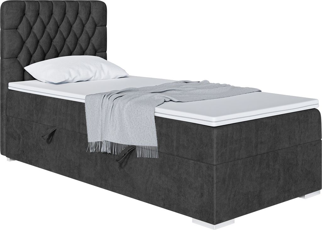 MEBLINI Boxspringbett mit Bettkasten - Gepolstert Einzelbett mit Matratze und Topper - Polsterbett mit Stauraum - Bett mit Kopfteil - Stauraumbett ...