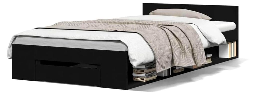 Bettgestell mit Schublade Schwarz 90x190 cm Holzwerkstoff