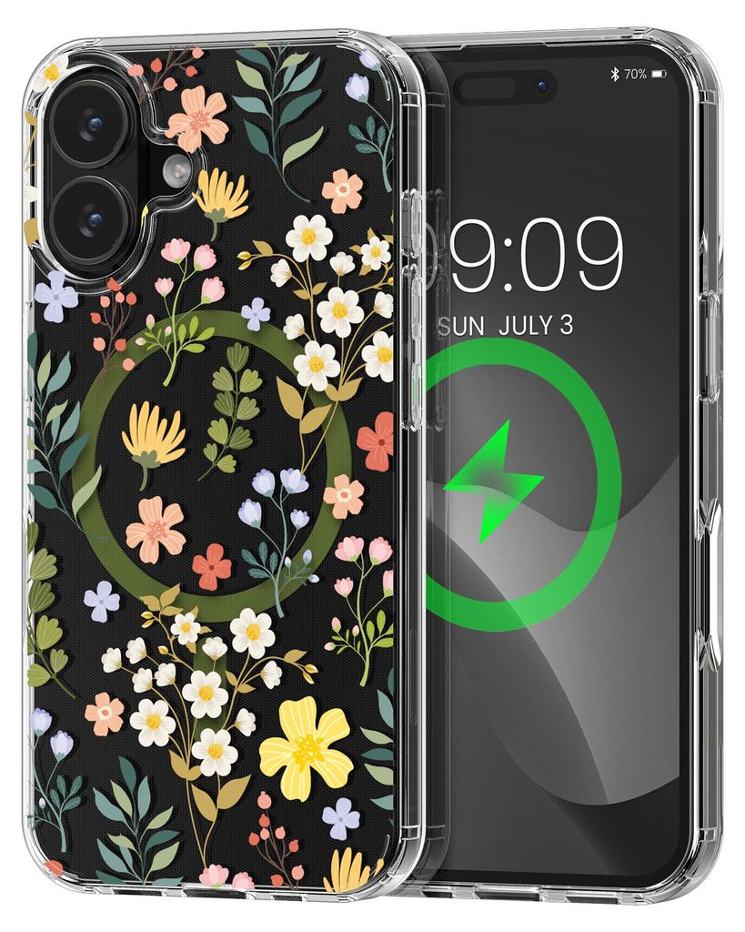 kwmobile kristallklares Hardcase kompatibel mit Apple iPhone 17 Hülle - kompatibel mit MagSafe - Acryl-Hülle mit TPU Case - Zauberhafte Blumen