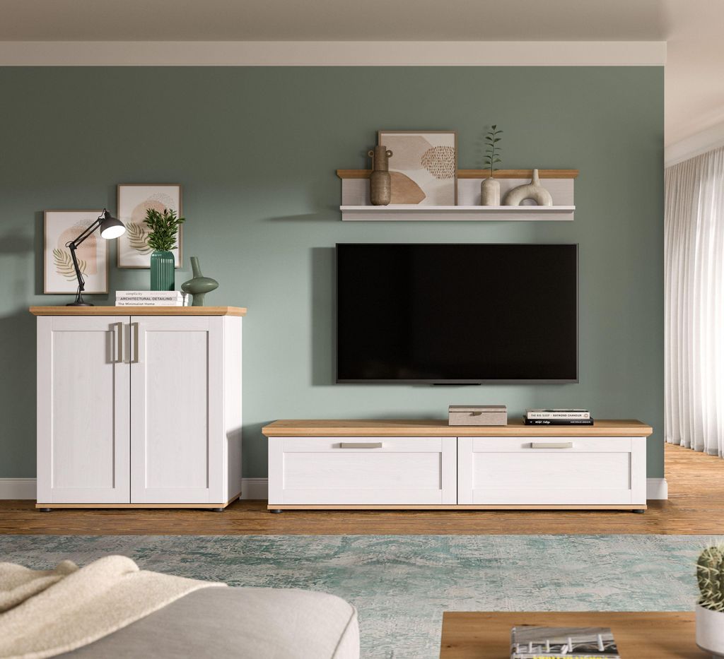Verona Regal System 3 Teile weiß, Eiche Nachbildung.