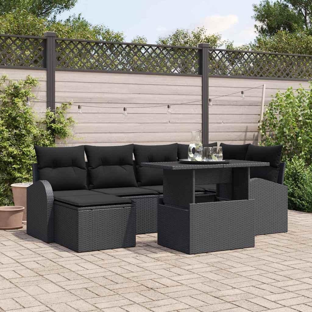 Maison Exclusive - Garten-Sofa-Set mit Speicher 7 pcs Schwarz Poly Rattan