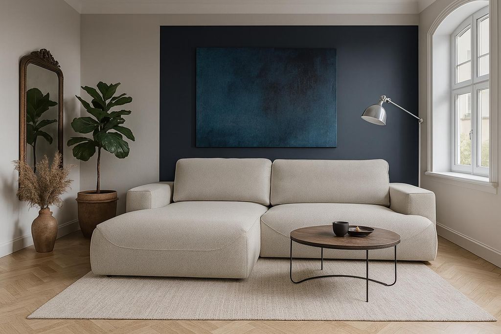 KSHOMECONCEPT Ecksofa LUNA L mit Schlaffunktion und Bettkasten, Modell Links, Beige