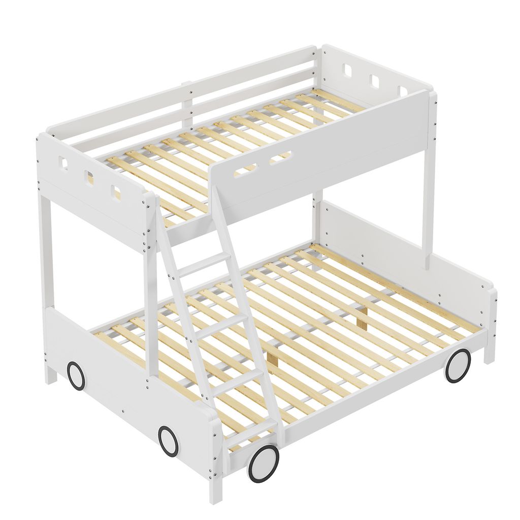 Etagen-Kinderbett aus Holz, Massivholzrahmen, Autoform, Weiß,oberes Bett 90*200cm, unteres Bett 140*200cm, Kinder-Familienbett, Etagenbett