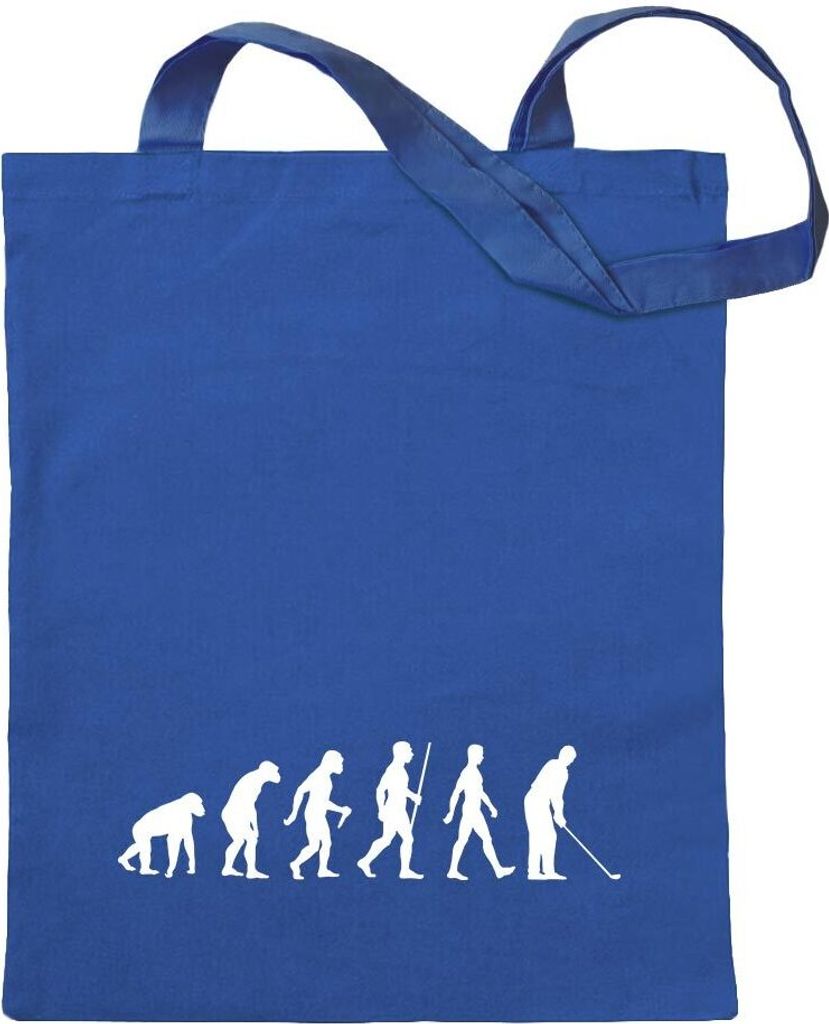 Kiwistar - Baumwolltasche - royalblau - Evolution Golfer - Golfplatz - Tragetasche Stoffbeutel Umhängetasche Langer Henkel
