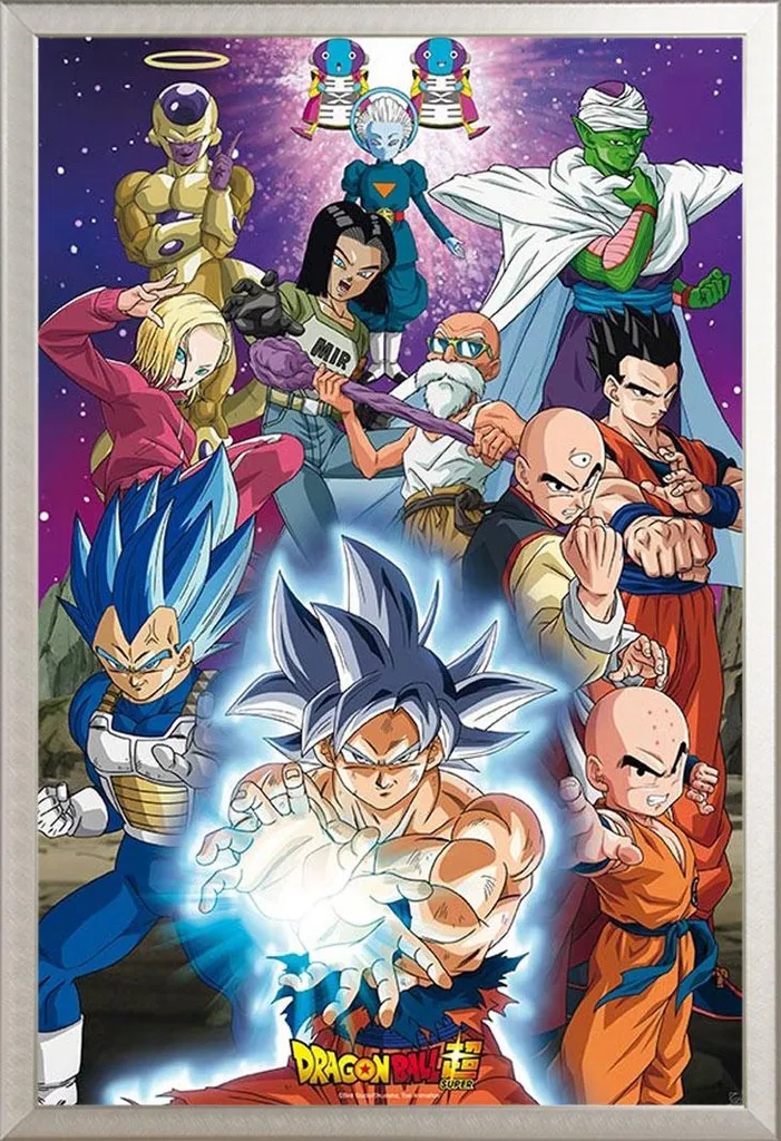 Affiche Dragon Ball Super Univers 7 avec Cadre Alu Argenté et Acrylique