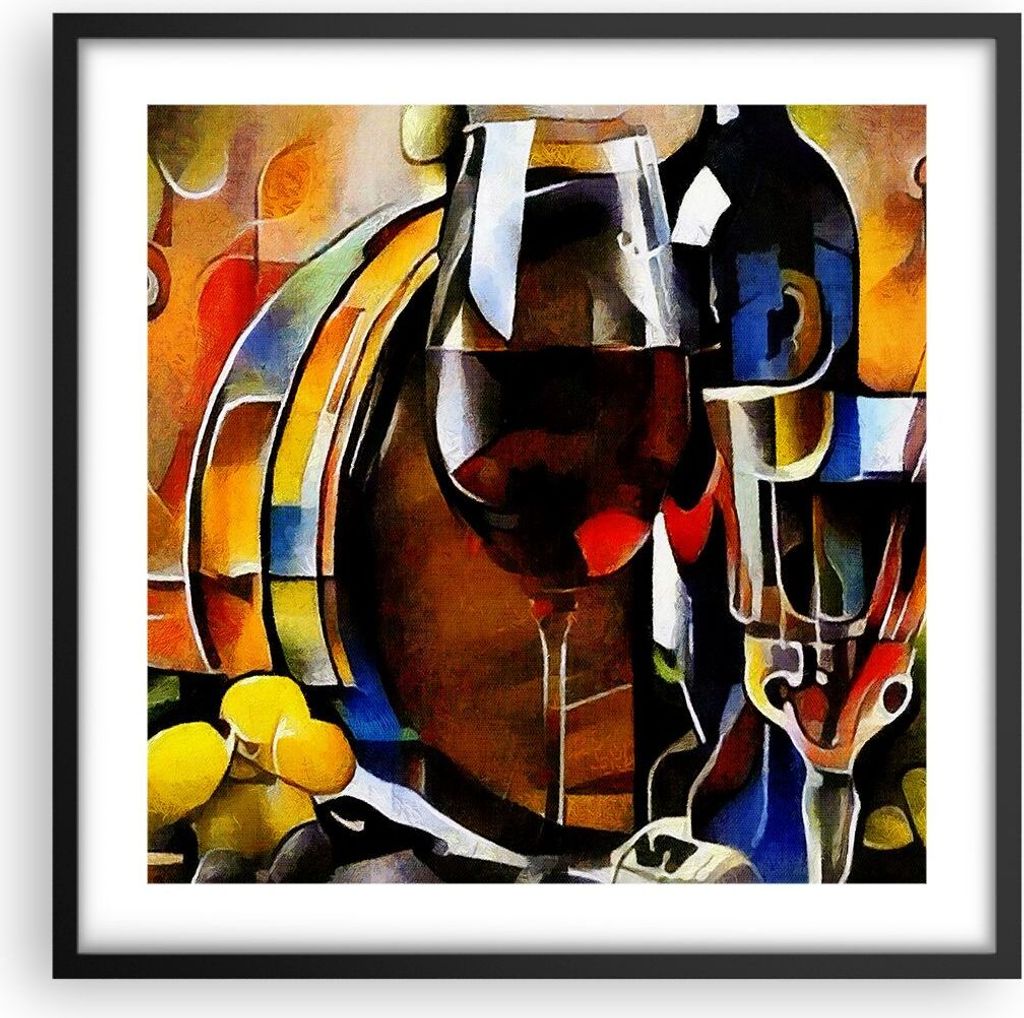 Gerahmtes Poster - Schwarzer Rahmen - Wein Abstraktion - 50x50 cm - Wand Bild - Wanddeko - Wandbilder - Kunstposter - Wandposter - Bilderrahmen - B...