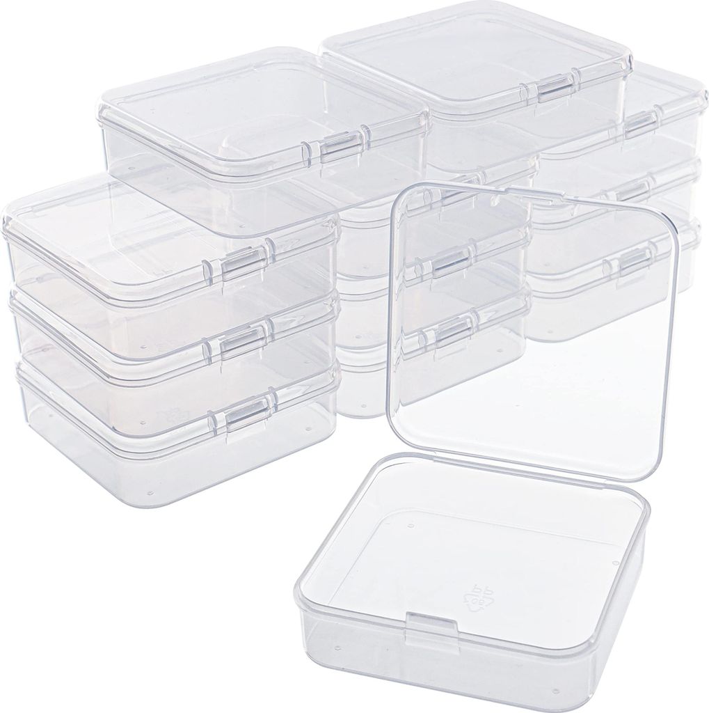 12er-Packung transparenter Aufbewahrungsboxen aus Kunststoff mit Deckel – B 6,3 x L 6,3 x H 1,6 cm – Kleine Boxen mit Deckel für Pillen, Schau...