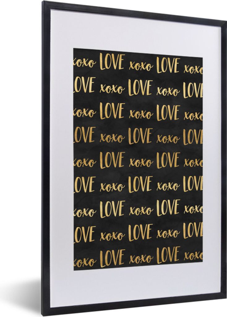MuchoWow Gerahmtes Poster Muster - Liebe - Gold - Schwarz 40x60 cm - Poster mit Schwarzem Bilderrahmen Wandposter Rahmen Foto Bilder - Poster in ...