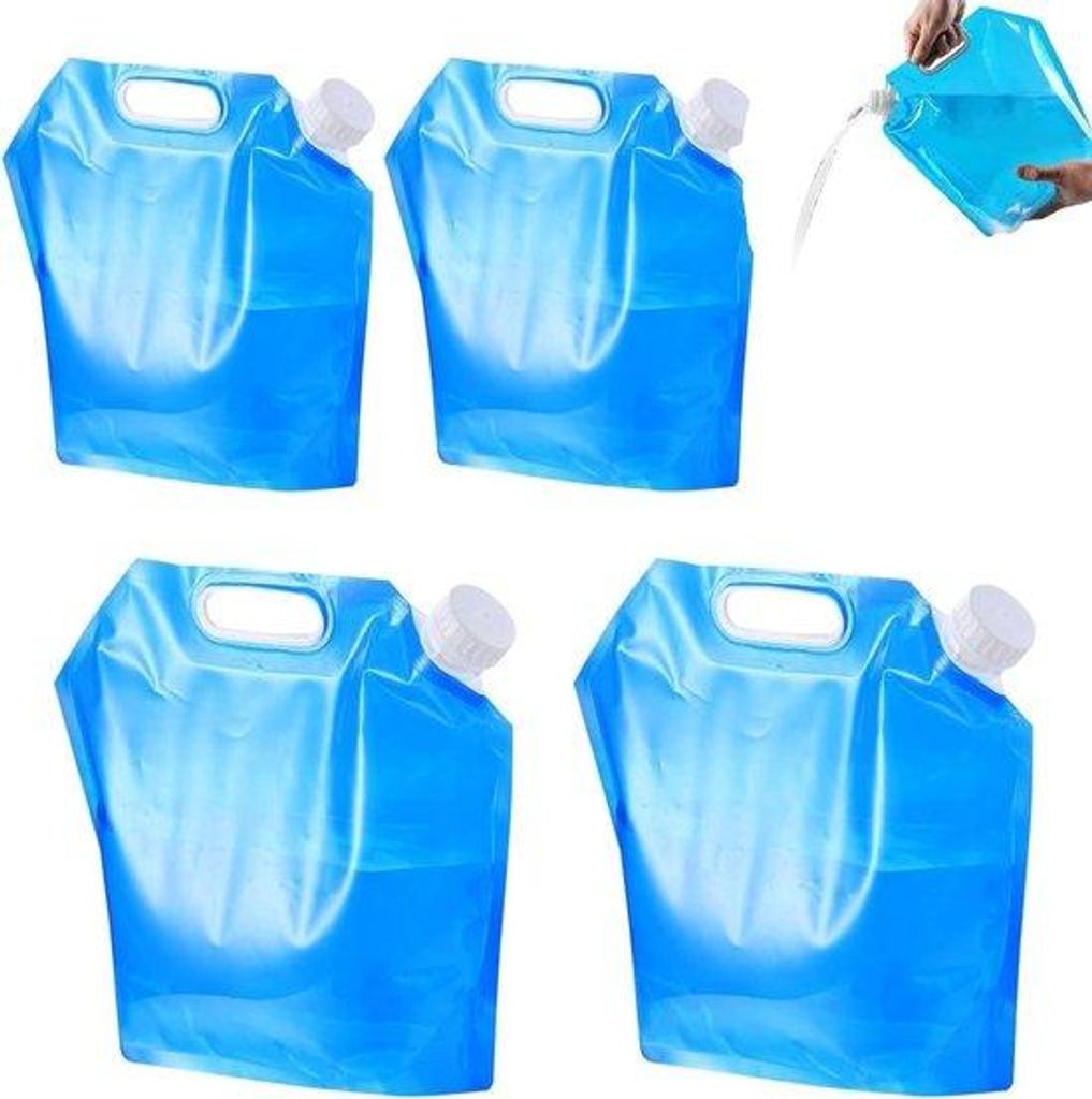 Notdurstpaket für den Haushalt - 4 Stück Flexibler Wasserbehälter-Set - 5 und 10 Liter Wasserjerrycan mit Verschlussdeckel - Tragbarer Wasserbeu...
