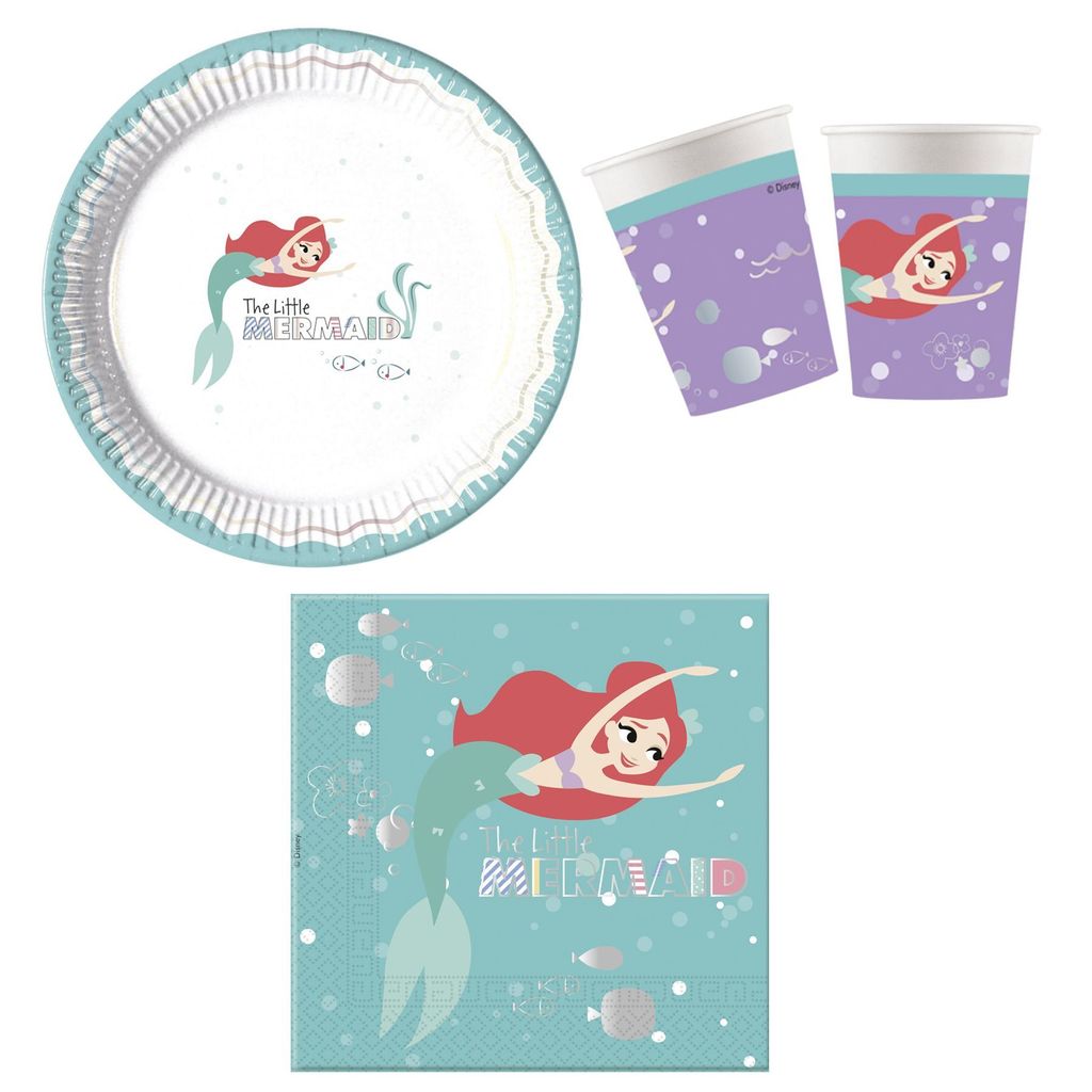 36-teiliges Ariel unter dem Meer Party-Set inkl. Pappteller, Pappbecher und Papierservietten
