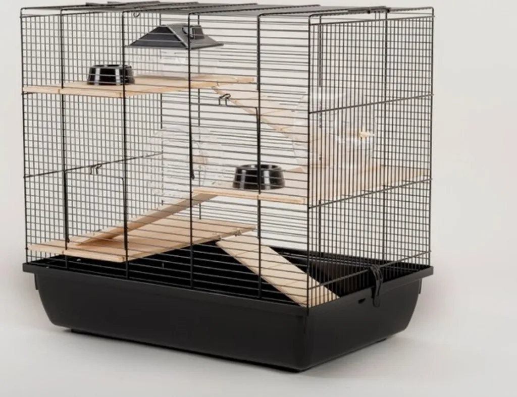 Grande cage hamsters noire 59 cm avec kit accessoires et double plateforme