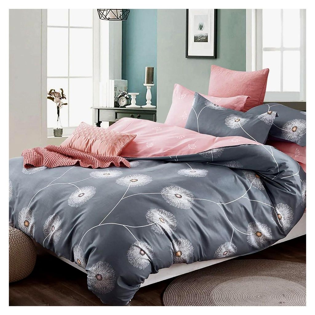 Bettwäsche 155x220 Baumwolle Grau Rosa Blumenmuster Wendebettwäsche mit Reißverschluss Weiche Stoffqualität für Sommer und Winter 155x220cm + ...